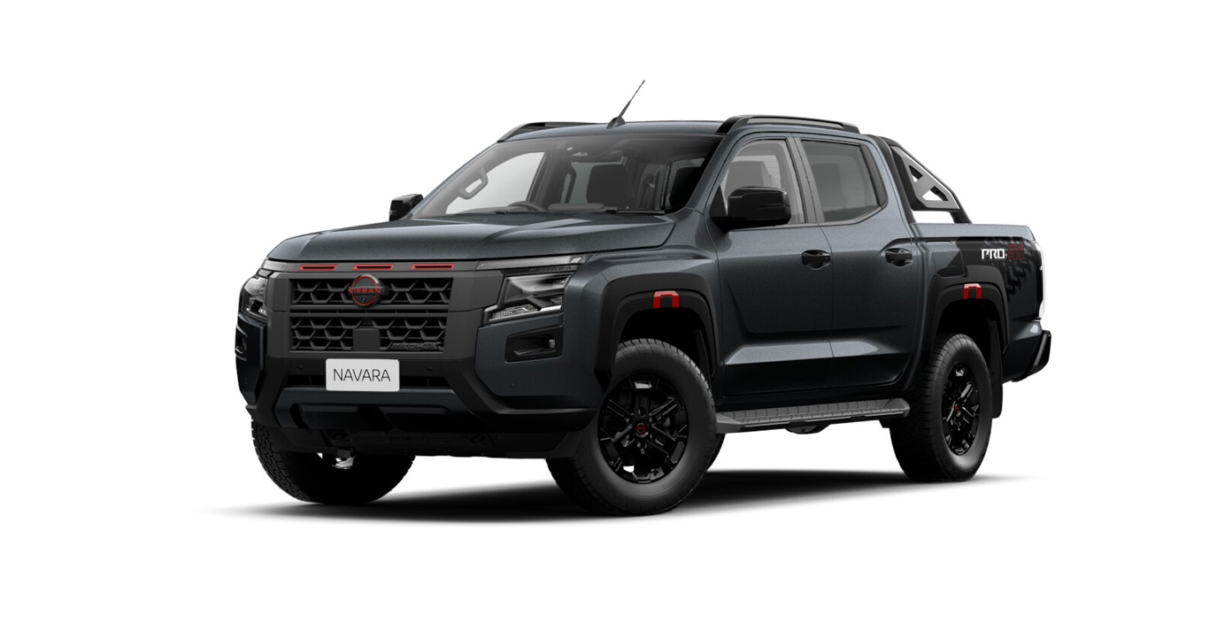 Front 3/4 render of a NissanStealth Grey paint finish
