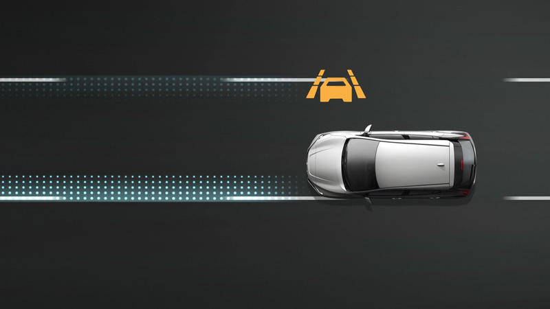 Graphic of lane assist warning triggering