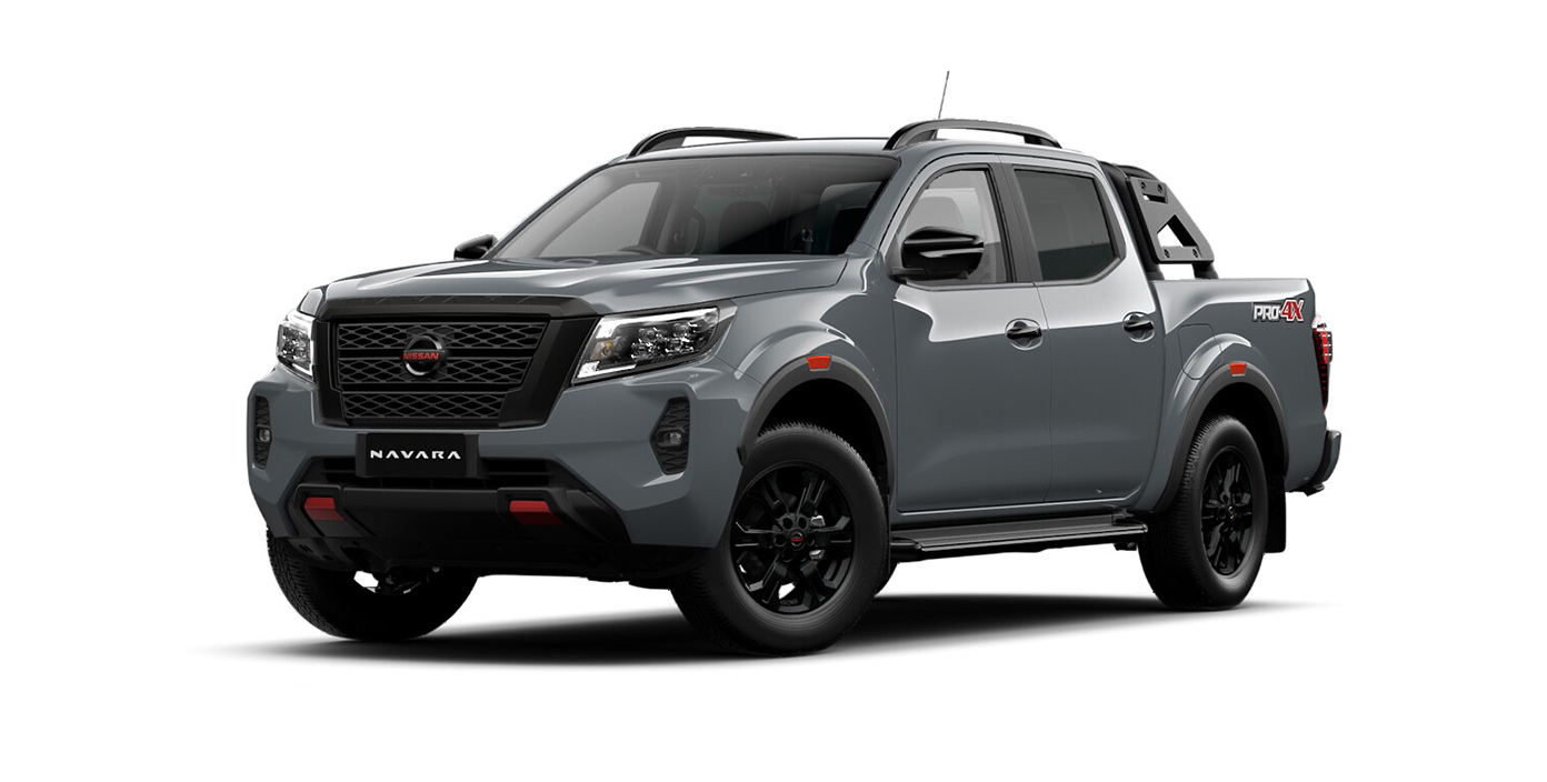 Front 3/4 render of a NissanStealth Grey paint finish