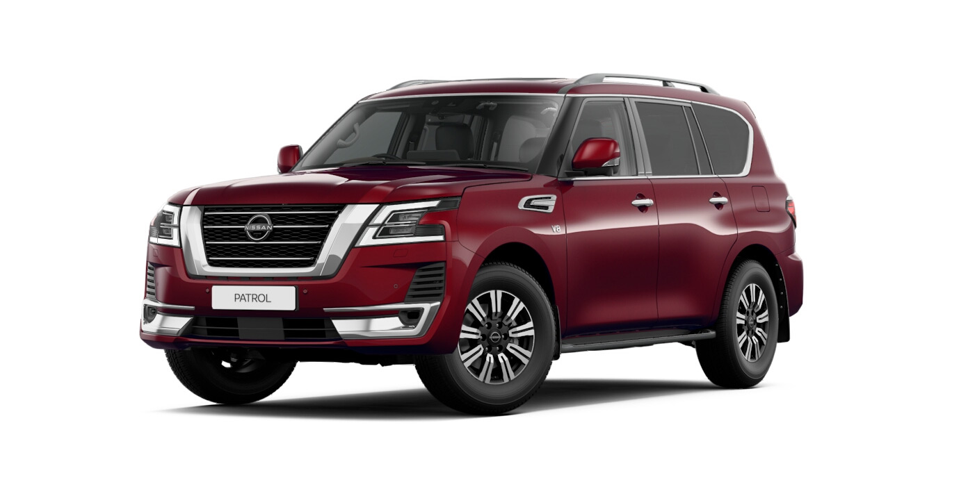 Front 3/4 render of a NissanDesert Red paint finish