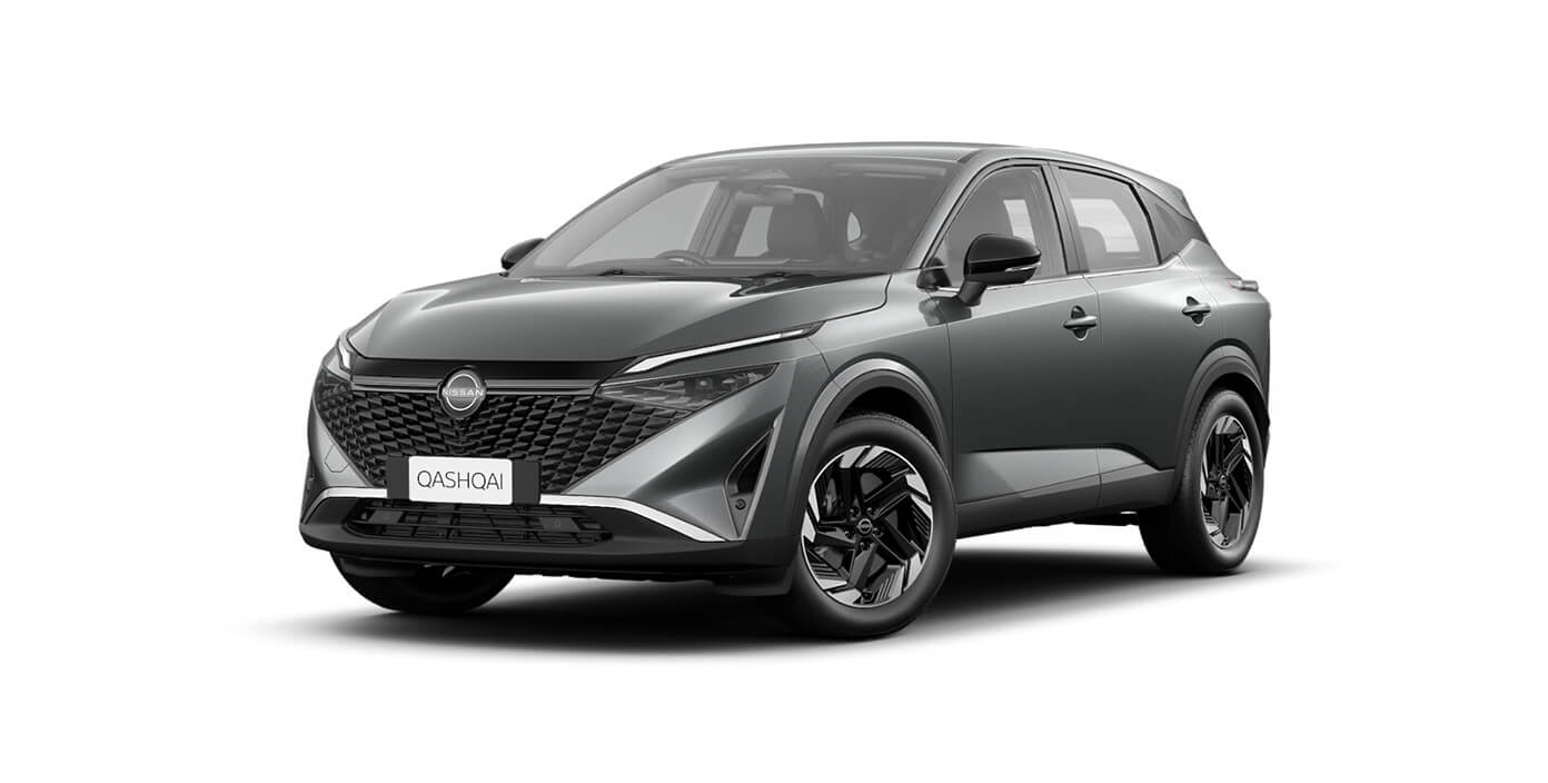 Front 3/4 render of a NissanGun Grey paint finish
