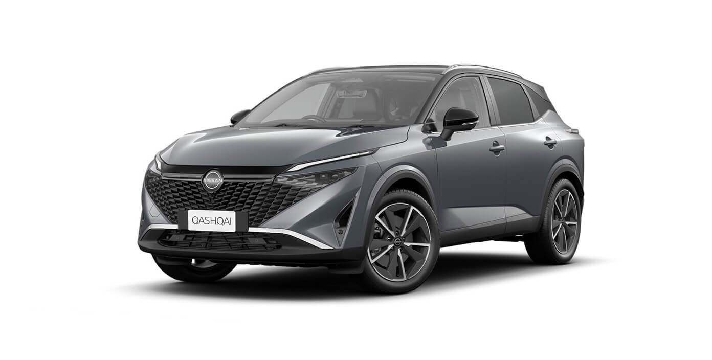 Front 3/4 render of a NissanGun Metallic w. Black Roof paint finish