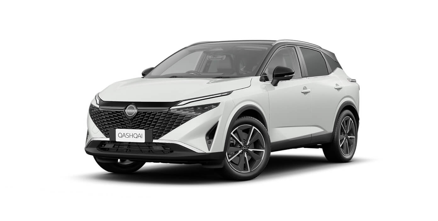 Front 3/4 render of a NissanPearl White w. Black Roof paint finish
