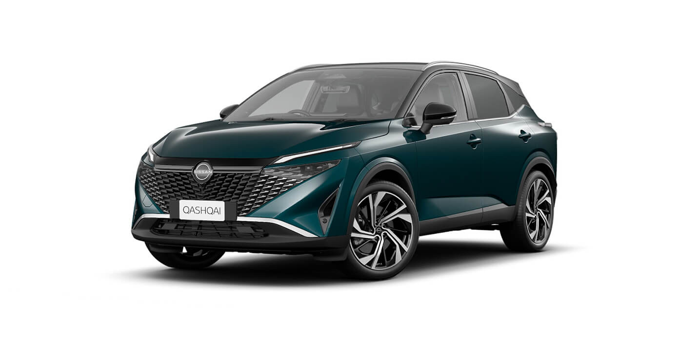 Front 3/4 render of a NissanDeep Ocean w. Black Roof paint finish