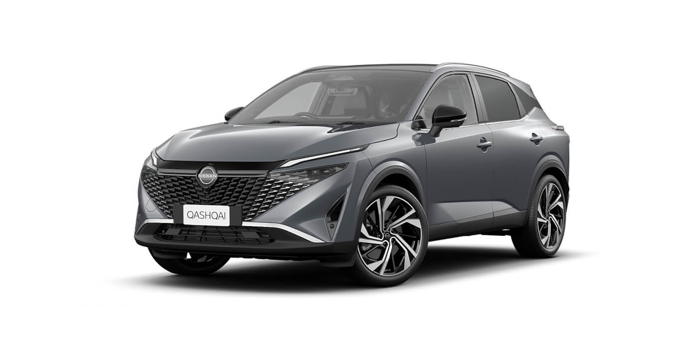 Front 3/4 render of a NissanGun Metallic paint finish