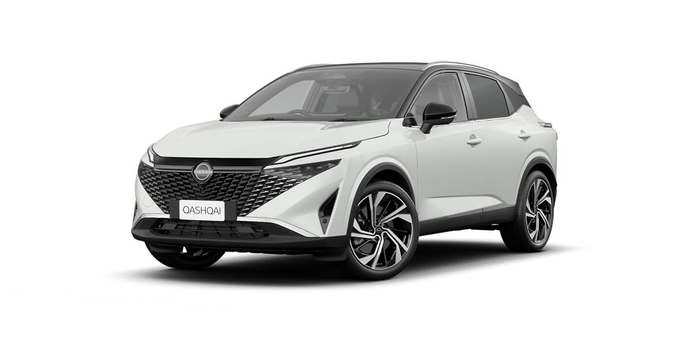 Front 3/4 render of a NissanPearl White w. Black Roof paint finish