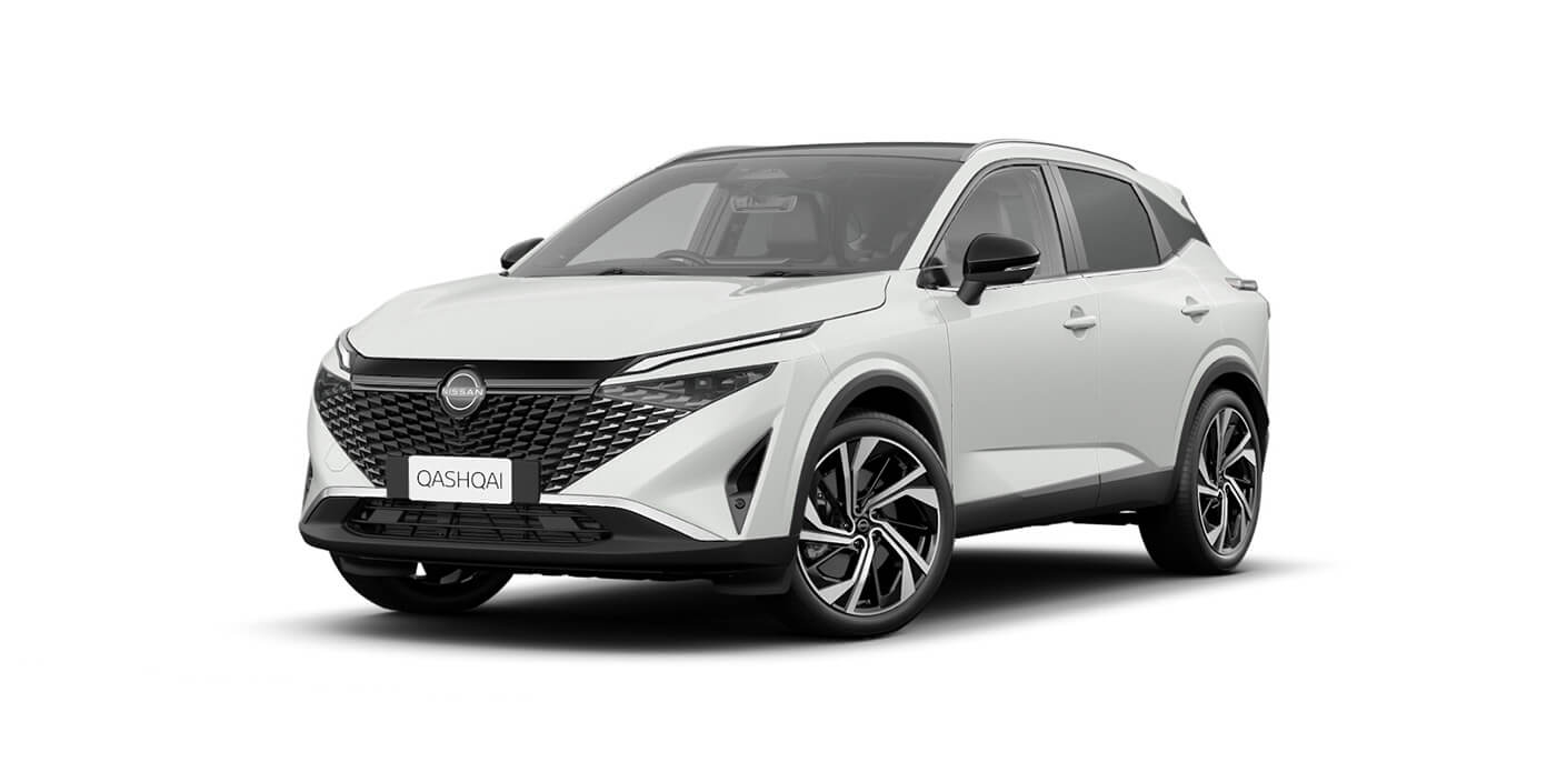 Front 3/4 render of a NissanPearl White paint finish