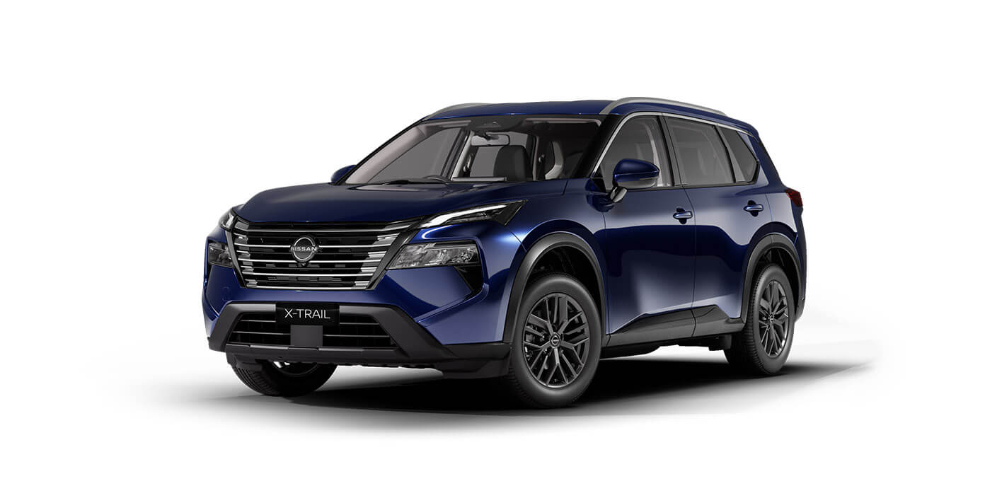 Front 3/4 render of a NissanDeep Ocean Blue paint finish