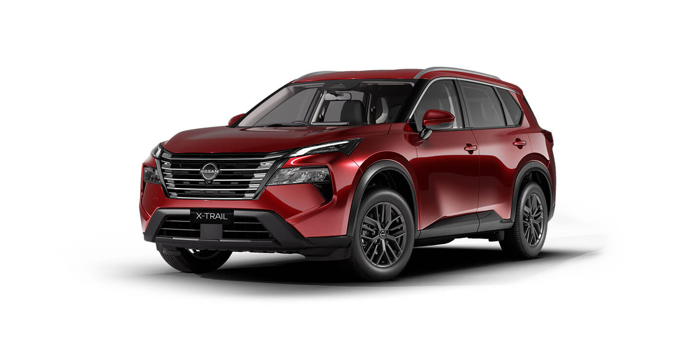 Front 3/4 render of a NissanScarlet Ember paint finish