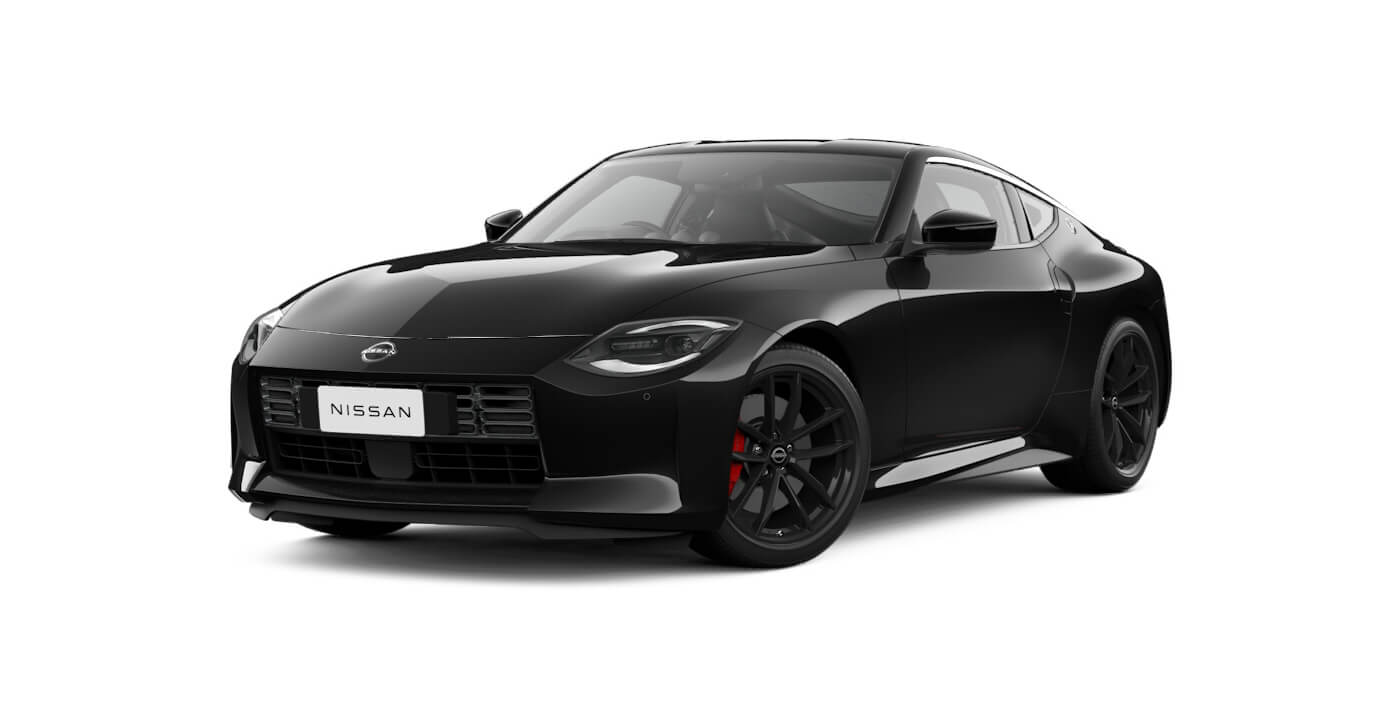 Front 3/4 render of a NissanDiamond Black Metallic paint finish