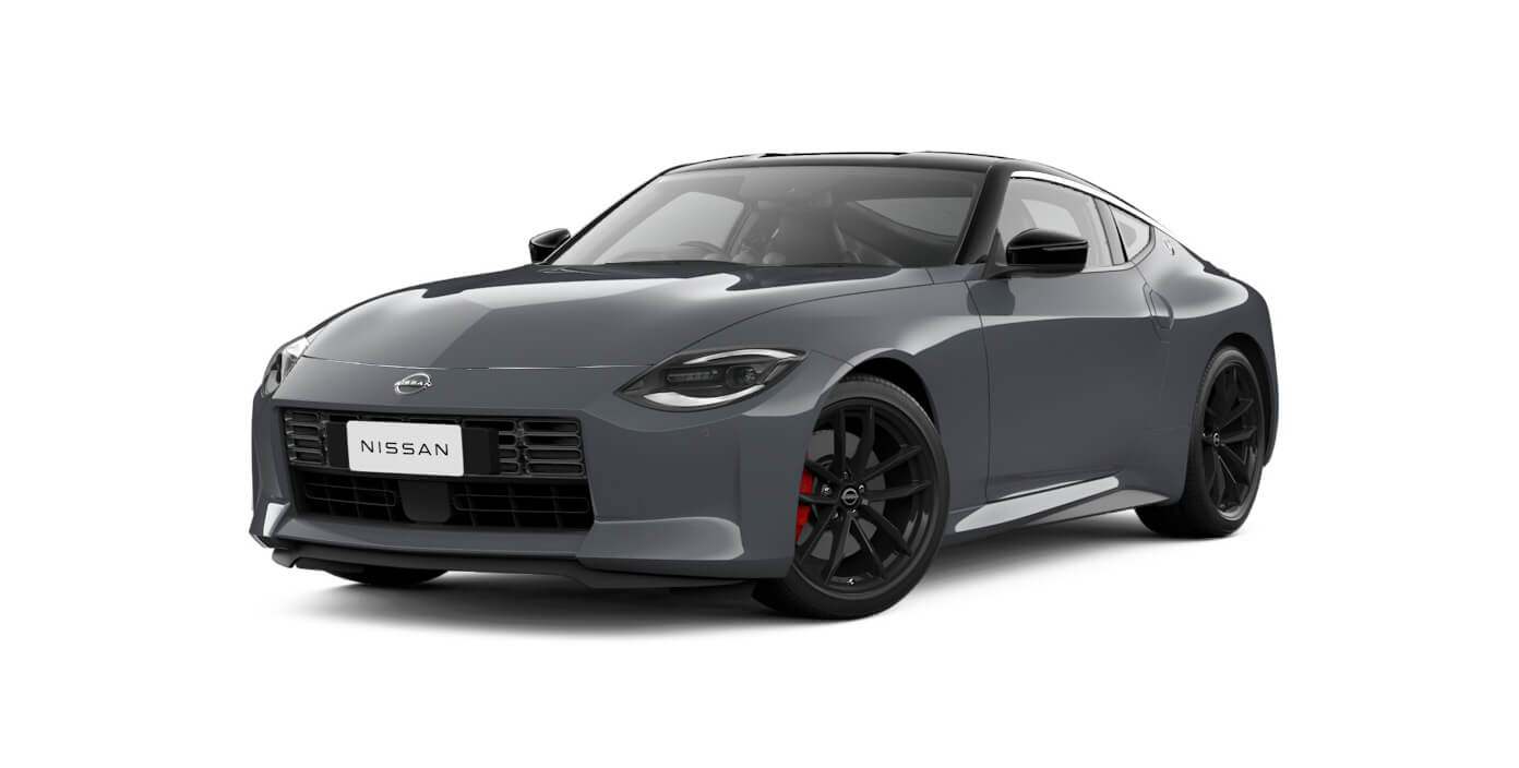 Front 3/4 render of a NissanBoulder Grey with Super Black Roof paint finish