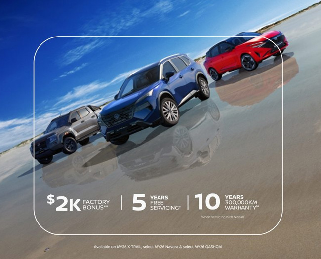 Three nissan models on a beach with text overtop