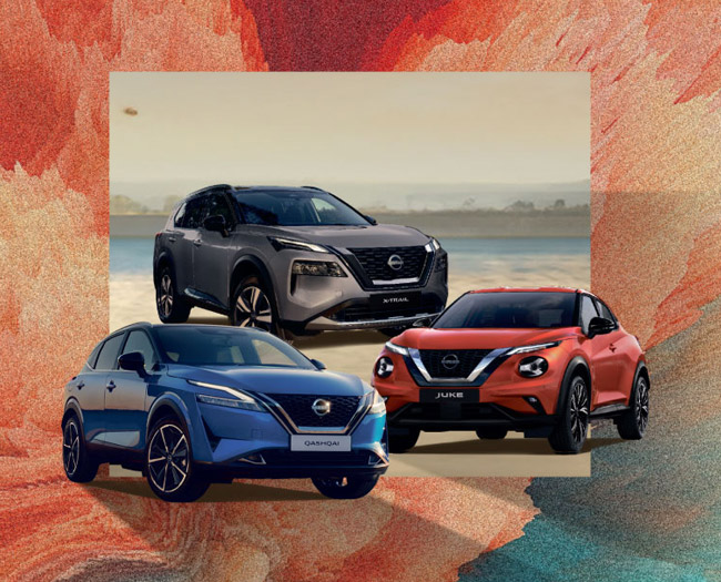 Three nissan models on an abstract background